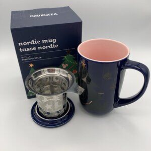 Davids Tea Color Changing Nordic Mug Christmas Tree Navy W/Infuser